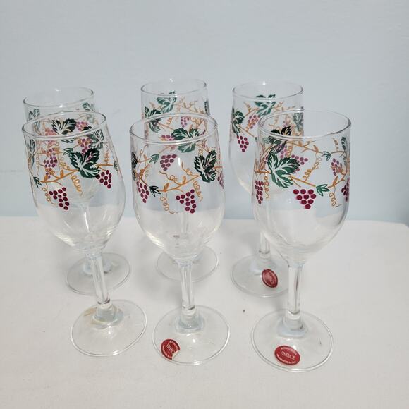 unknown Other - Vintage Hand Blown Crystal Wine Glasses With Hand Painted Grapevine Design 22326